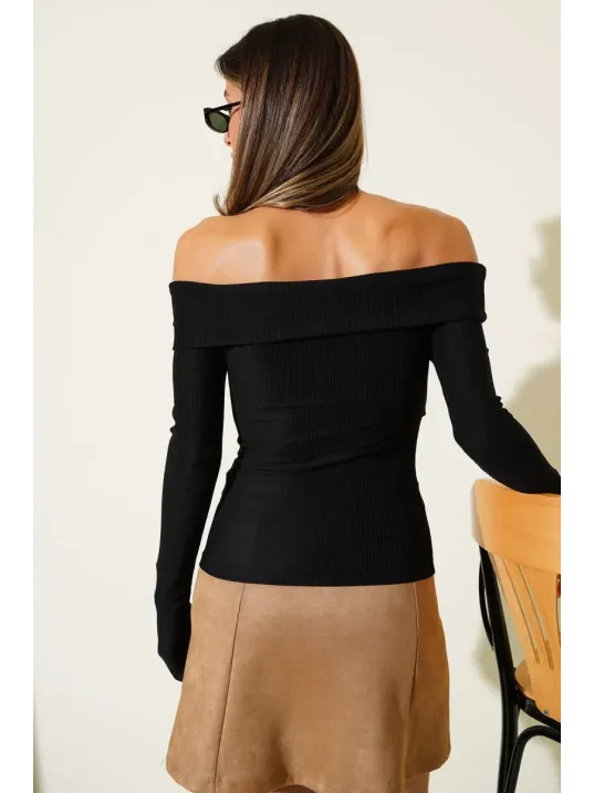 Madonna Çapraz Yaka Bluz Siyah T4331