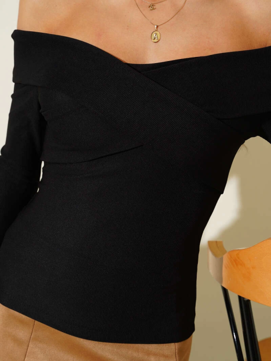 Madonna Çapraz Yaka Bluz Siyah t4331 Madonna Çapraz Yaka Bluz Siyah t4331