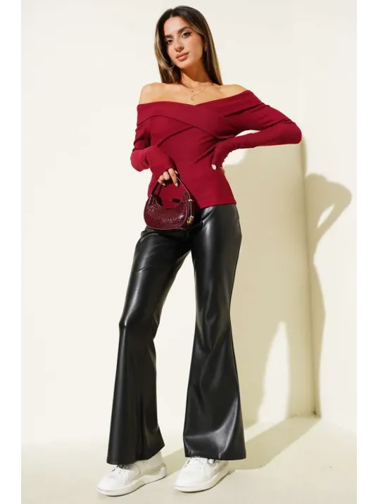 Madonna Çapraz Yaka Bluz Bordo T4331