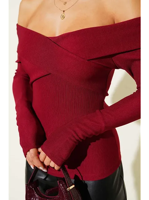 Madonna Çapraz Yaka Bluz Bordo T4331
