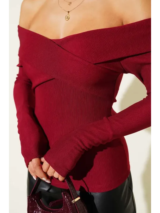 Madonna Çapraz Yaka Bluz Bordo T4331
