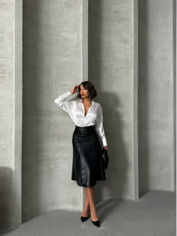 Komple Parçalı Deri Etek Siyah H26441