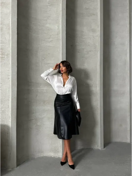 Komple Parçalı Deri Etek Siyah H26441