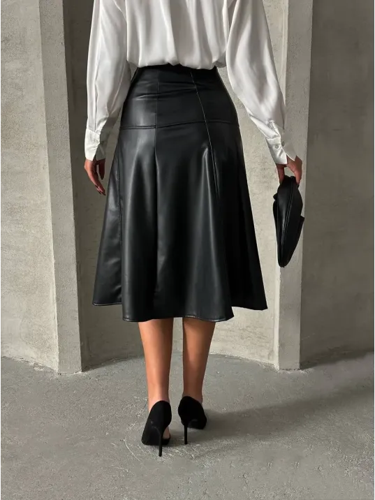 Komple Parçalı Deri Etek Siyah H26441