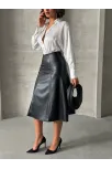 Komple Parçalı Deri Etek Siyah H26441