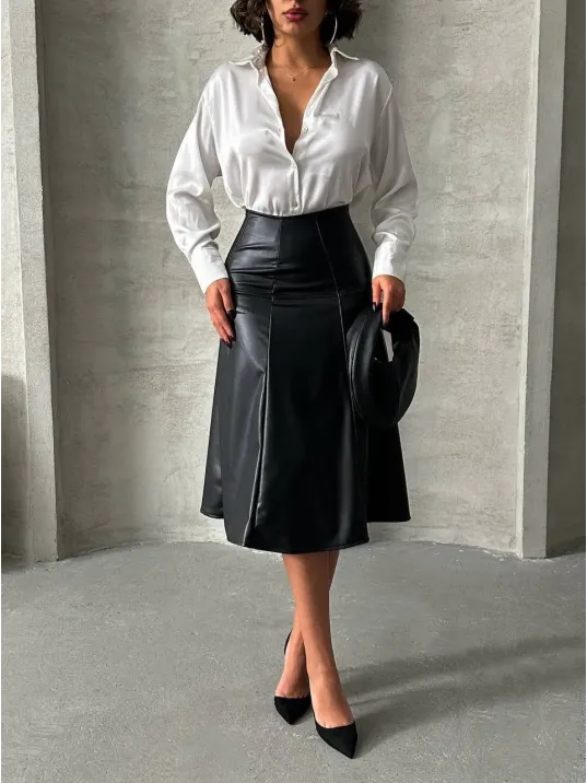 Komple Parçalı Deri Etek Siyah H26441