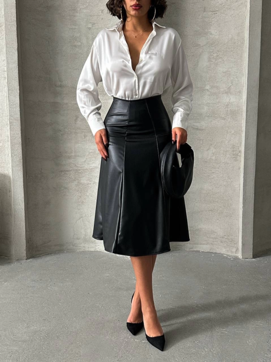 Komple parçalı deri etek siyah h26441 Komple parçalı deri etek siyah h26441