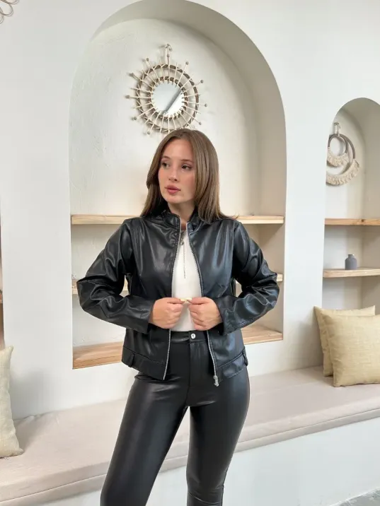 Mevsimlik Deri Ceket Siyah St255510