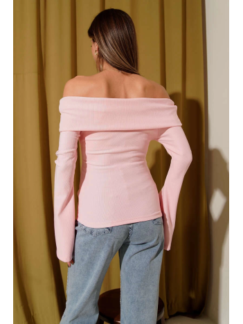 Omzu Açık Fermuarlı Bluz pembe T4330 Omzu Açık Fermuarlı Bluz pembe T4330