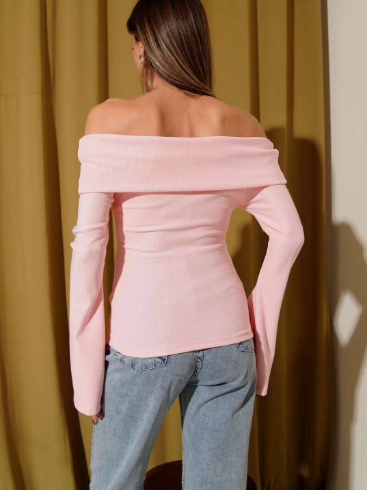 Omzu Açık Fermuarlı Bluz pembe T4330 Omzu Açık Fermuarlı Bluz pembe T4330