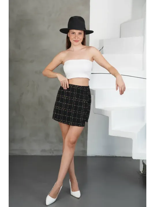 İki Düğmeli Şort Etek Siyah H26414