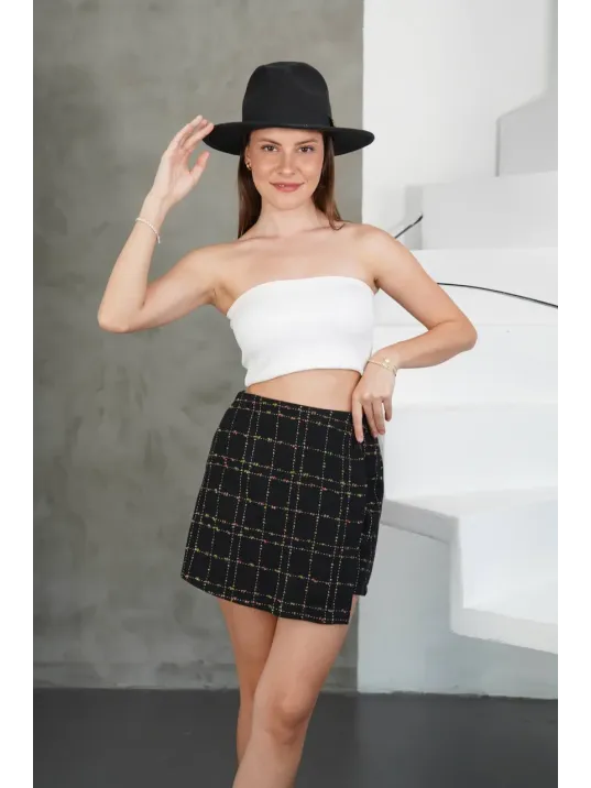 İki Düğmeli Şort Etek Siyah H26414