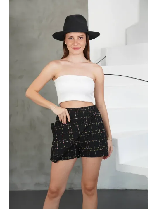 İki Düğmeli Şort Etek Siyah H26414