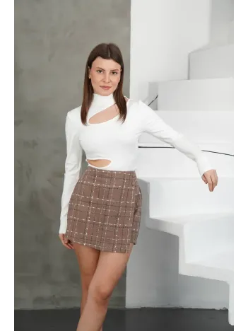 İki Düğmeli Şort Etek Vizon H26414