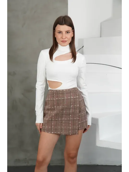 İki Düğmeli Şort Etek Vizon H26414