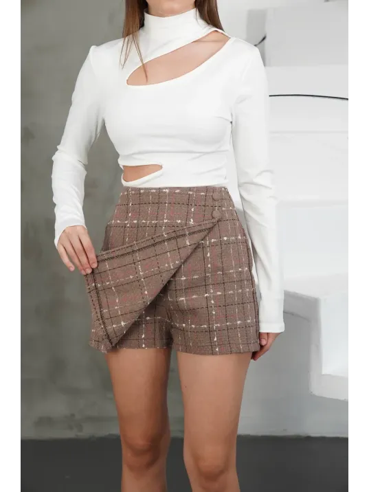 İki Düğmeli Şort Etek Vizon H26414