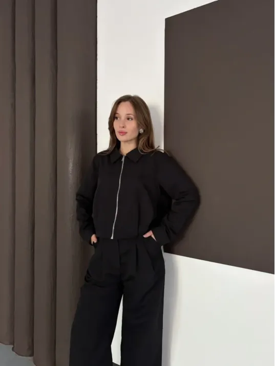 Trenç Takım Alt Üst Siyah Ons