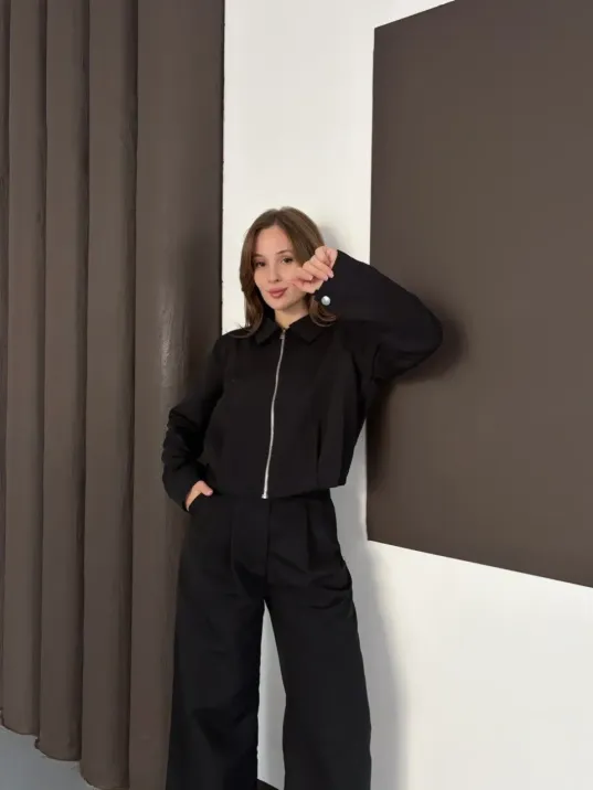 Trenç Takım Alt Üst Siyah Ons