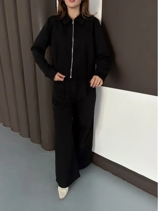 Trenç Takım Alt Üst Siyah Ons
