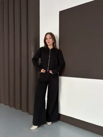 Trenç Takım Alt Üst Siyah Ons