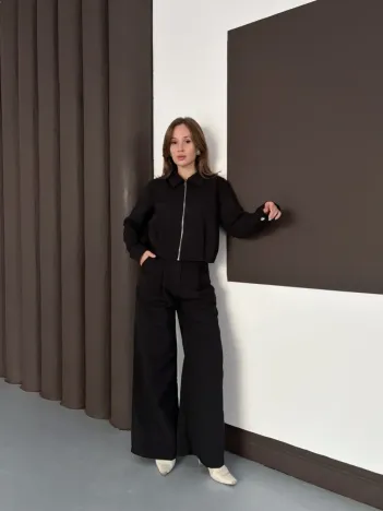 Trenç Takım Alt Üst Siyah Ons