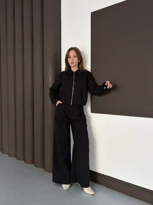 Trenç Takım Alt Üst Siyah Ons