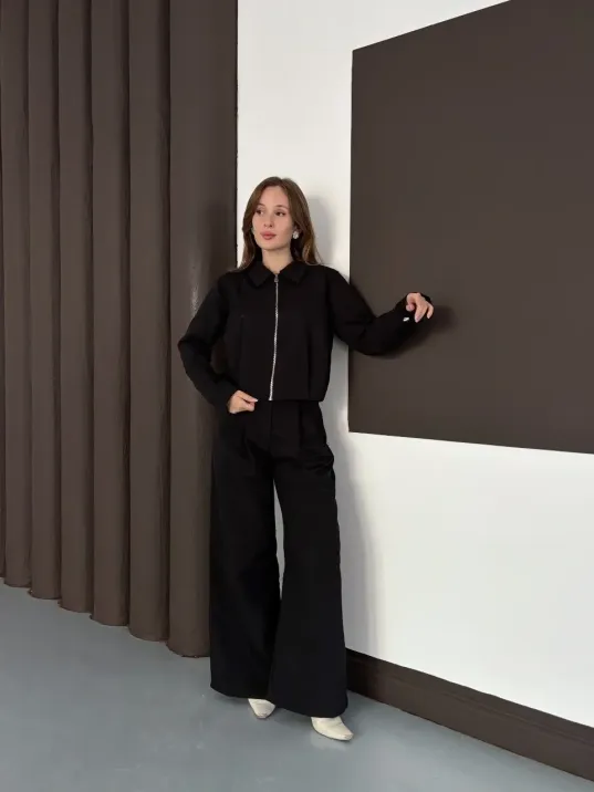 Trenç Takım Alt Üst Siyah Ons