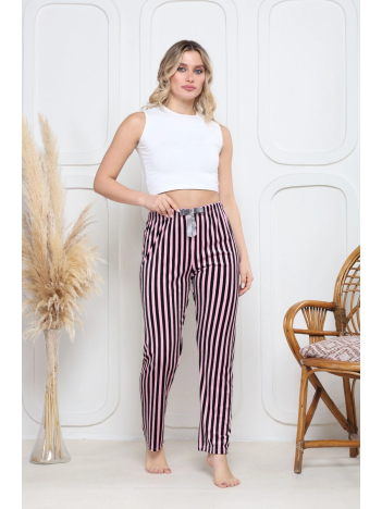 Kadife pijama altı pembe üstüne siyah çizgi desenli q7013