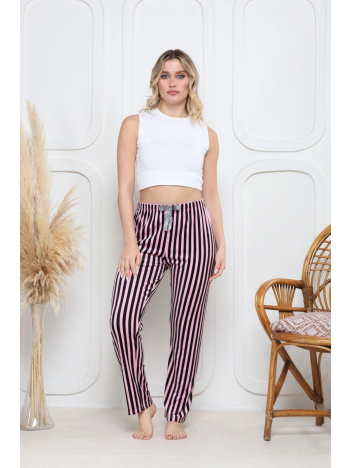 Kadife pijama altı pembe üstüne siyah çizgi desenli q7013
