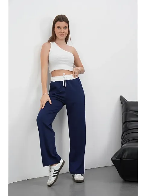 Şeritli Garnili Pantolon Lacivert