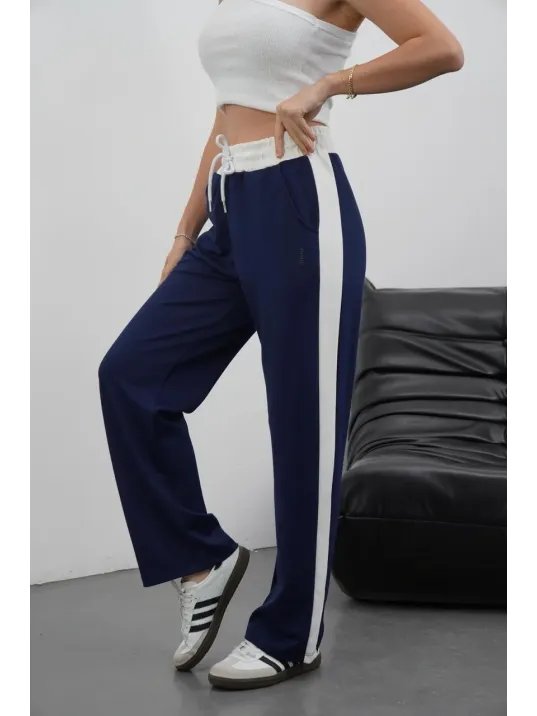 Şeritli Garnili Pantolon Lacivert