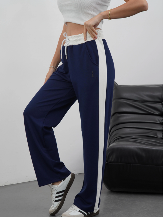 Şeritli garnili pantolon lacivert