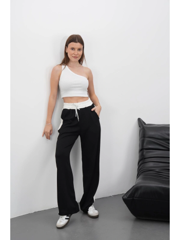 Şeritli garnili pantolon siyah