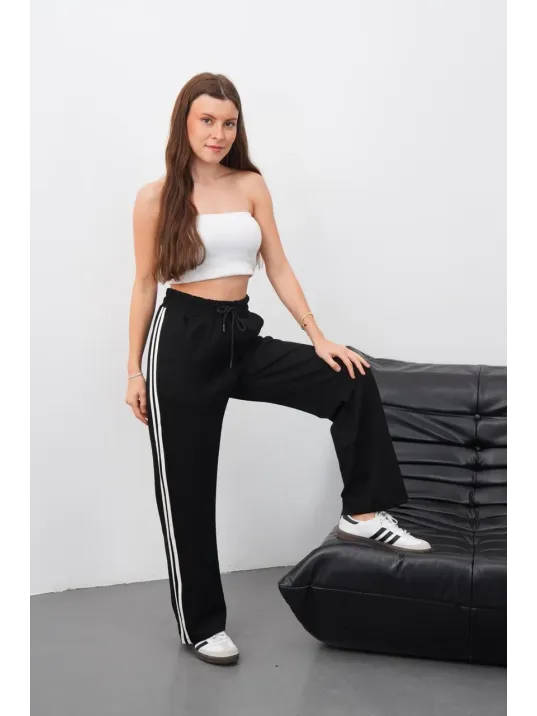 Yandan Çift Şeritli Pantolon Siyah