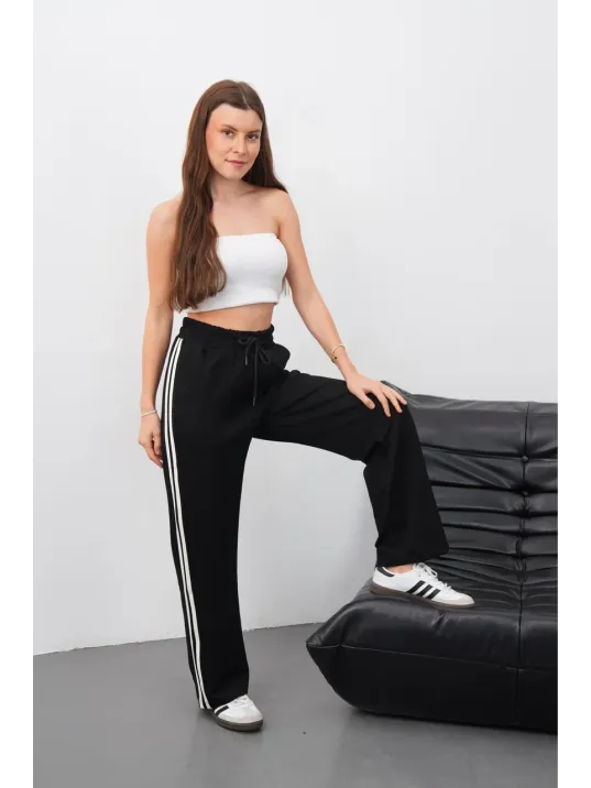 Yandan Çift Şeritli Pantolon Siyah