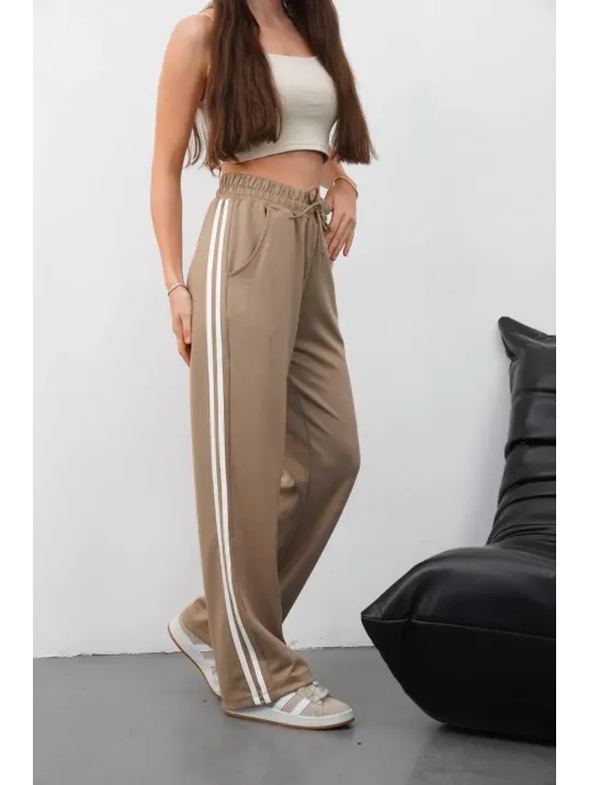 Yandan Çift Şeritli Pantolon Vizon