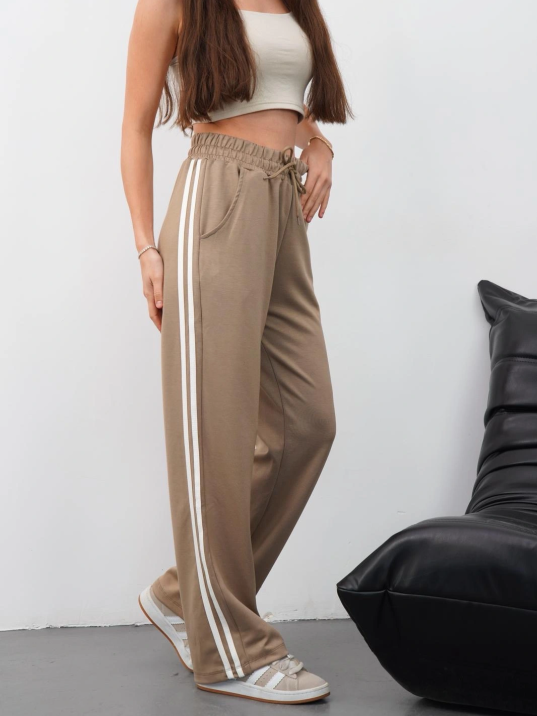 Yandan çift şeritli pantolon vizon