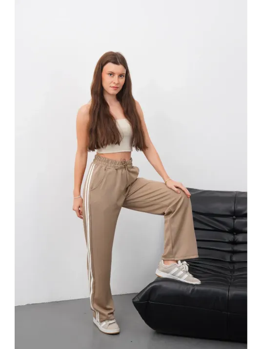 Yandan Çift Şeritli Pantolon Vizon