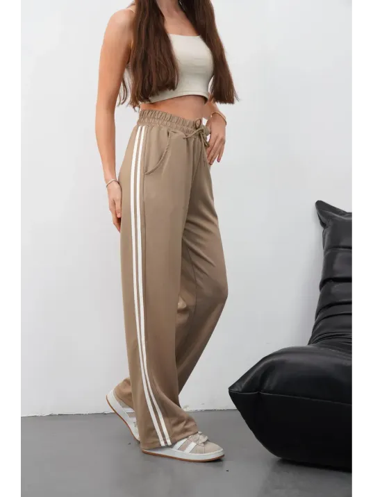 Yandan Çift Şeritli Pantolon Vizon