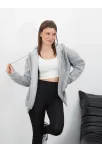 3 İplik Şardonlu Fermuarlı Kapşonlu Hırka Gri