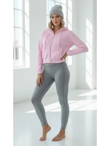 3 İplik Şardonlu Kapşonlu Fermuarlı Kısa Üst Pembe Pat8590 3 İplik Şardonlu Kapşonlu Fermuarlı Kısa Üst Pembe Pat8590