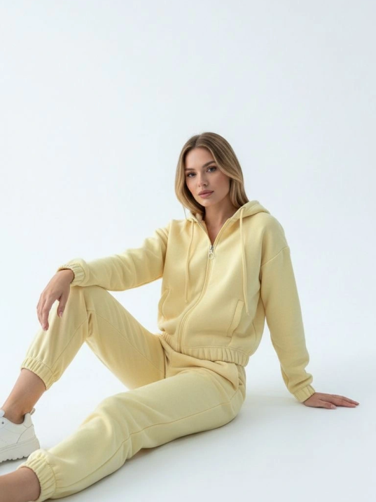 3 İplik Şardonlu Kapşonlu Fermuarlı Kısa Üst Sarı Pat8590 3 İplik Şardonlu Kapşonlu Fermuarlı Kısa Üst Sarı Pat8590