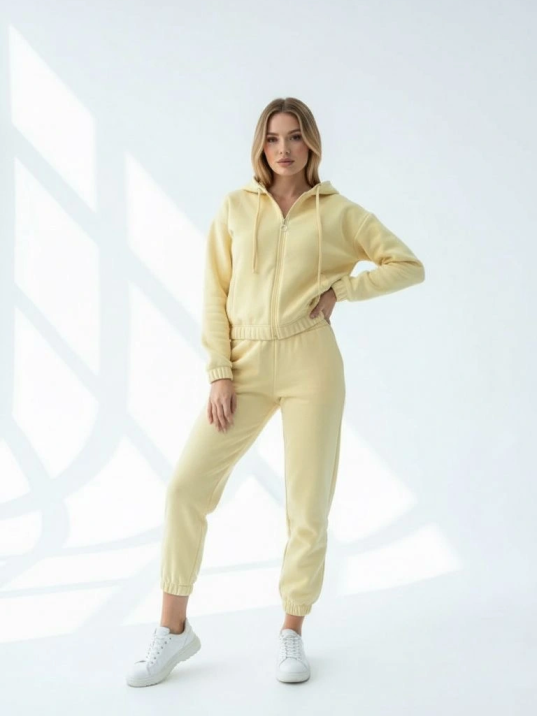 3 İplik Şardonlu Kapşonlu Fermuarlı Kısa Üst Sarı Pat8590 3 İplik Şardonlu Kapşonlu Fermuarlı Kısa Üst Sarı Pat8590