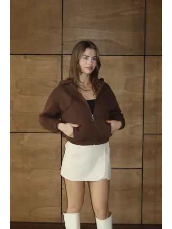 3 İplik Şardonlu Kapşonlu Fermuarlı Kısa Üst Kahve Pat8590 3 İplik Şardonlu Kapşonlu Fermuarlı Kısa Üst Kahve Pat8590