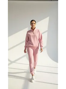 3 İplik Şardonlu Yarım Fermuarlı Sweatshirt Somon