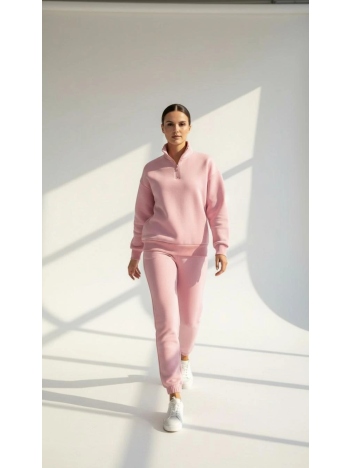 3 İplik Şardonlu Yarım Fermuarlı Sweatshirt Somon 3 İplik Şardonlu Yarım Fermuarlı Sweatshirt Somon