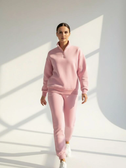 3 İplik Şardonlu Yarım Fermuarlı Sweatshirt Somon 3 İplik Şardonlu Yarım Fermuarlı Sweatshirt Somon