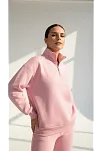 3 İplik Şardonlu Yarım Fermuarlı Sweatshirt Somon