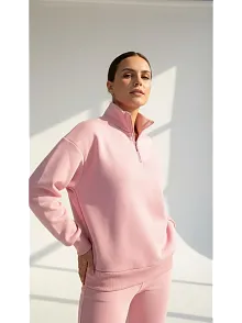 3 İplik Şardonlu Yarım Fermuarlı Sweatshirt Somon