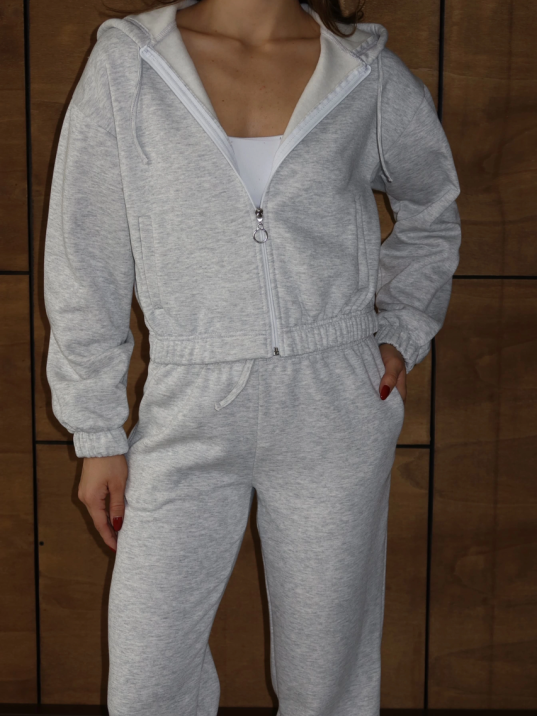 3 İplik Şardonlu Kapşonlu Fermuarlı Kısa Üst Gri Pat8590 3 İplik Şardonlu Kapşonlu Fermuarlı Kısa Üst Gri Pat8590